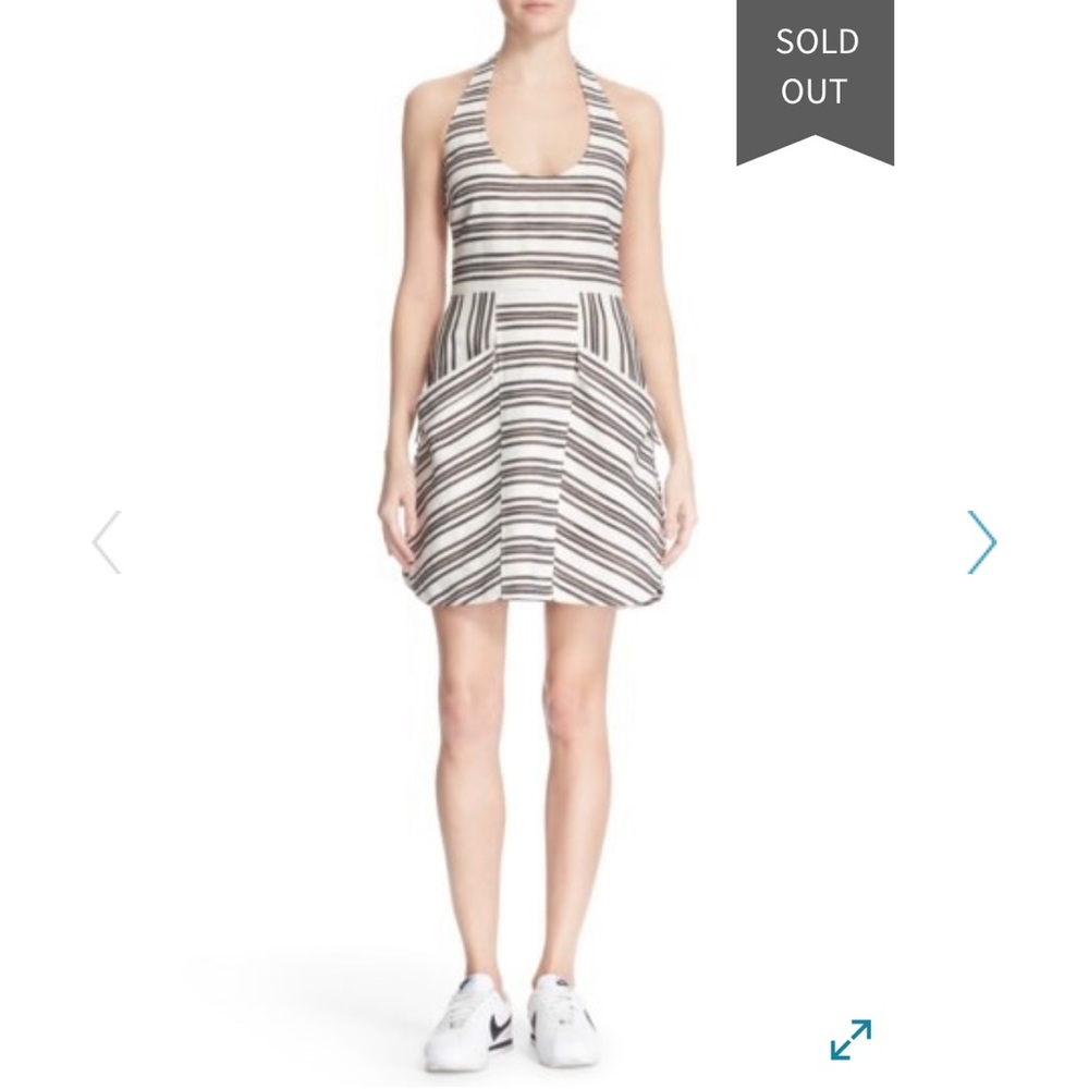 ALC Hudson Striped Halter Mini Dress Ivory Black